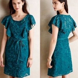 Anthro Moulinette Soeurs Green Floral Ruffle Dress